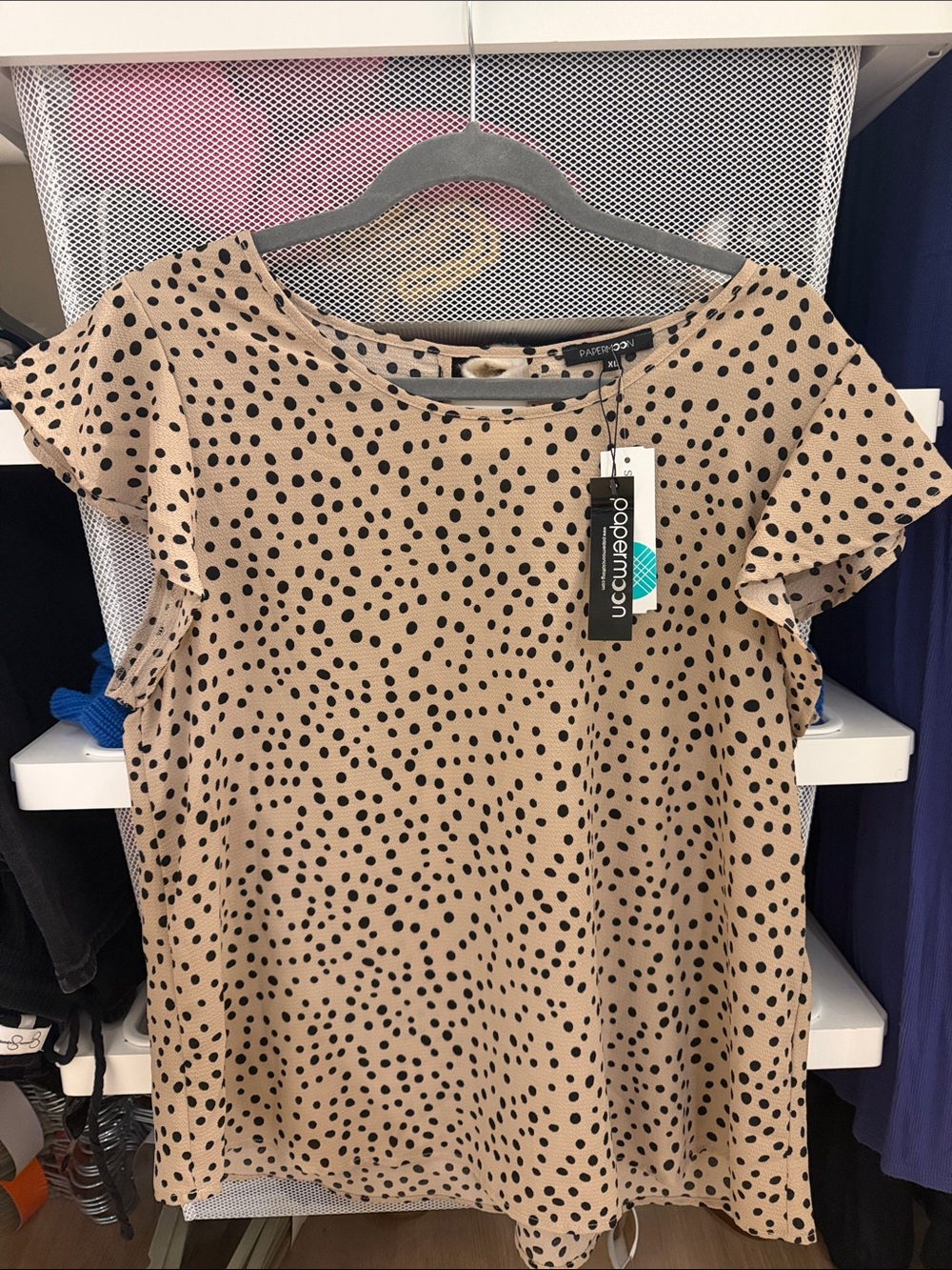 Papermoon Beige Polka Dot Ruffle Sleeve Blouse